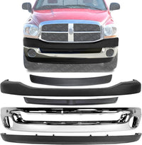 Front Bumper Chrome Steel + Upper Cover + Lower Valance Air Dam + Step Pad Molding + Inner Filler Direct Replacement Compatible With 2006-2008 Dodge Ram 1500/2006-2009 2500 3500