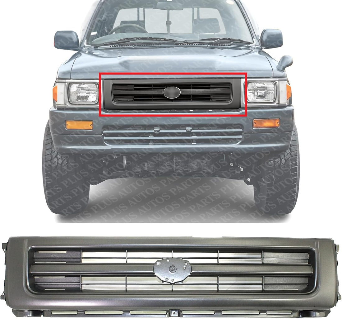 Front Center Grille Assembly Painted Dark Silver Shell And Insert Plastic Direct Replacement Compatible With 1992-1995 Toyota Pickup TO1200148 5311135130