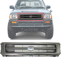 Front Center Grille Assembly Painted Dark Silver Shell And Insert Plastic Direct Replacement Compatible With 1992-1995 Toyota Pickup TO1200148 5311135130
