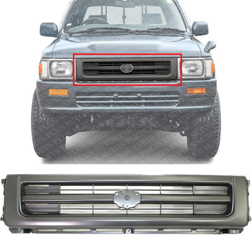 Front Center Grille Assembly Painted Dark Silver Shell And Insert Plastic Direct Replacement Compatible With 1992-1995 Toyota Pickup TO1200148 5311135130