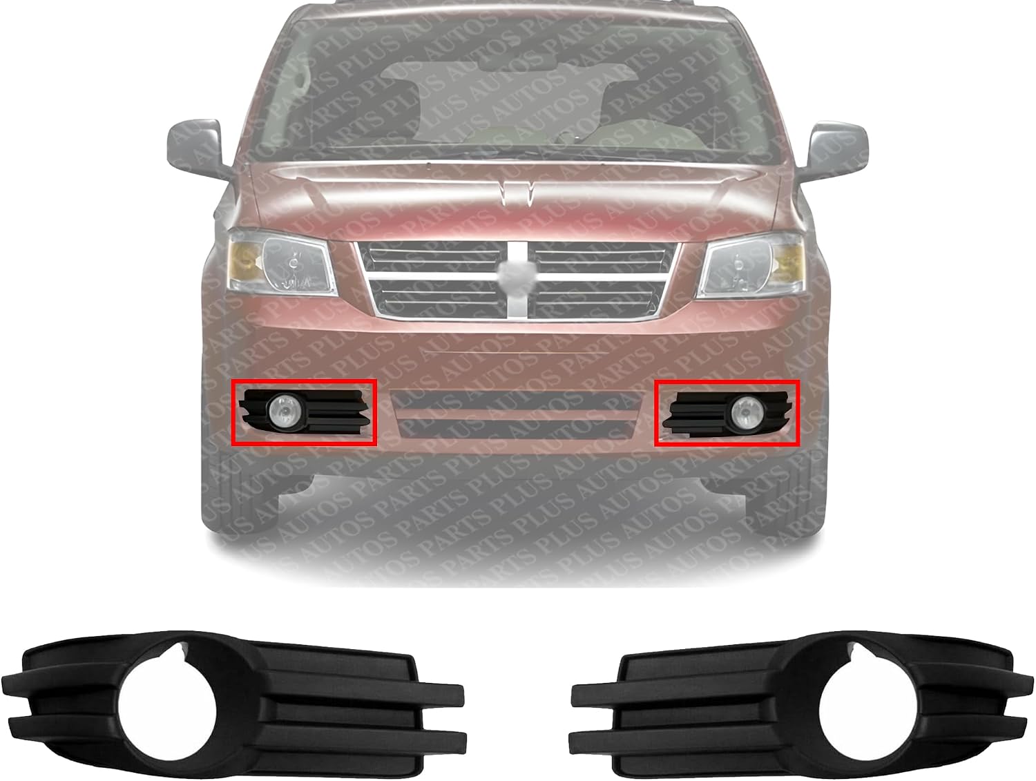 Set Of 2 Front Fog Light Cover Primed Left Driver & Right Passenger Side Direct Replacement Compatible With 2008-2010 Dodge Grand Caravan CH2599103 CH2598103 5113232AA 5113233AA