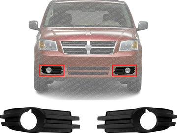 Set Of 2 Front Fog Light Cover Primed Left Driver & Right Passenger Side Direct Replacement Compatible With 2008-2010 Dodge Grand Caravan CH2599103 CH2598103 5113232AA 5113233AA
