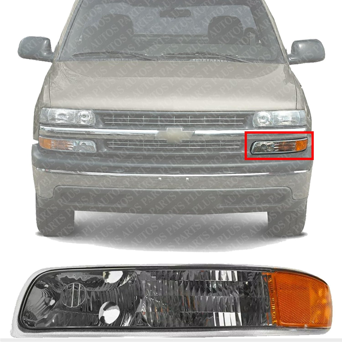Front Park Light Lens And Housing Left Driver Side Direct Replacement Compatible With 1999-2002 Chevrolet Silverado / 2000-2006 Tahoe GM2520173 15199558
