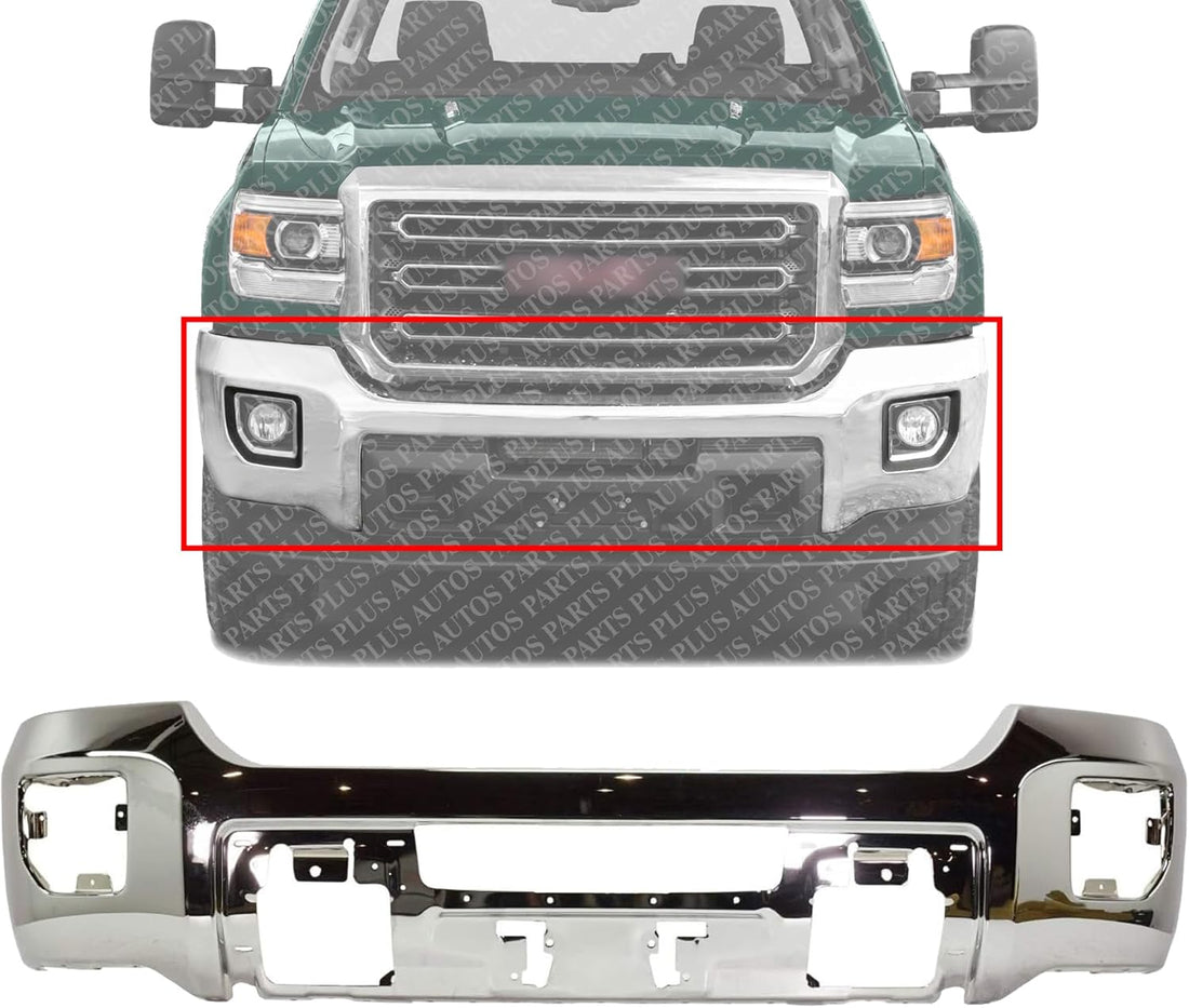 AUTOS PARTS PLUS Front Bumper Chrome Steel Direct Replacement Compatible With 2015-2019 GMC Sierra 2500HD 3500HD GM1002855 23178907
