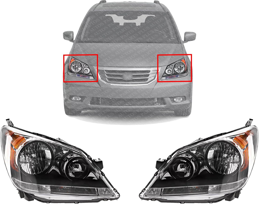 Set Of 2 Front Head Light Assembly Halogen Right Passenger And Left Driver Side Direct Replacement Compatible With 2008-2010 Honda Odyssey HO2502136 HO2503136 33150SHJA51 33100SHJA51