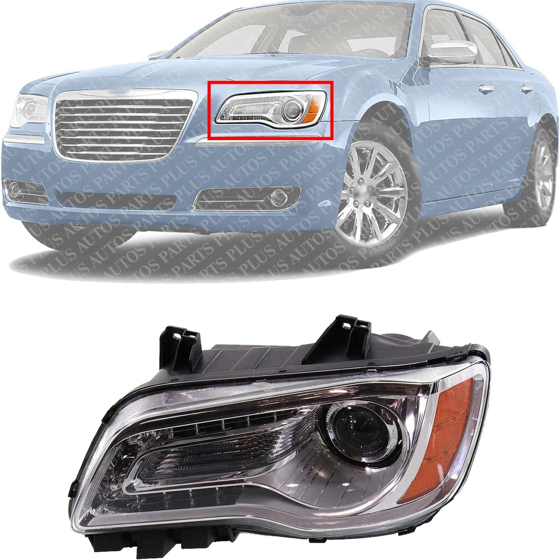 Front Headlight Assembly With Chrome Interior Left Driver Side Direct Replacement Compatible With 2011-2014 Chrysler 300 68143003AC-PFM