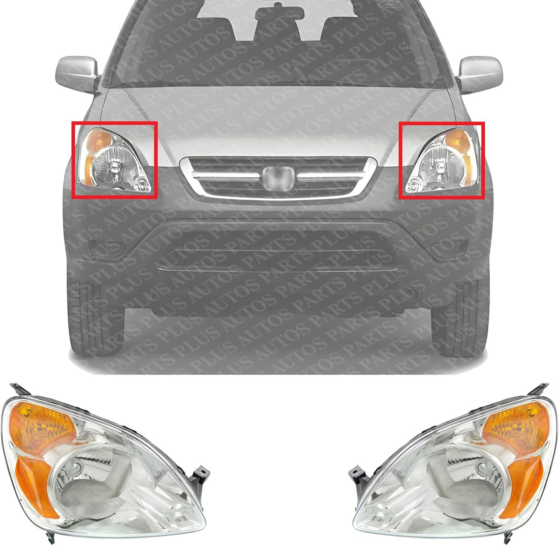 Set Of 2 Front Headlight Lens And Housing Right Passenger & Left Driver Side Direct Replacement Compatible With 2002-2004 Honda CR-V HO2518104 HO2519104 33151S9AA01 33101S9AA01
