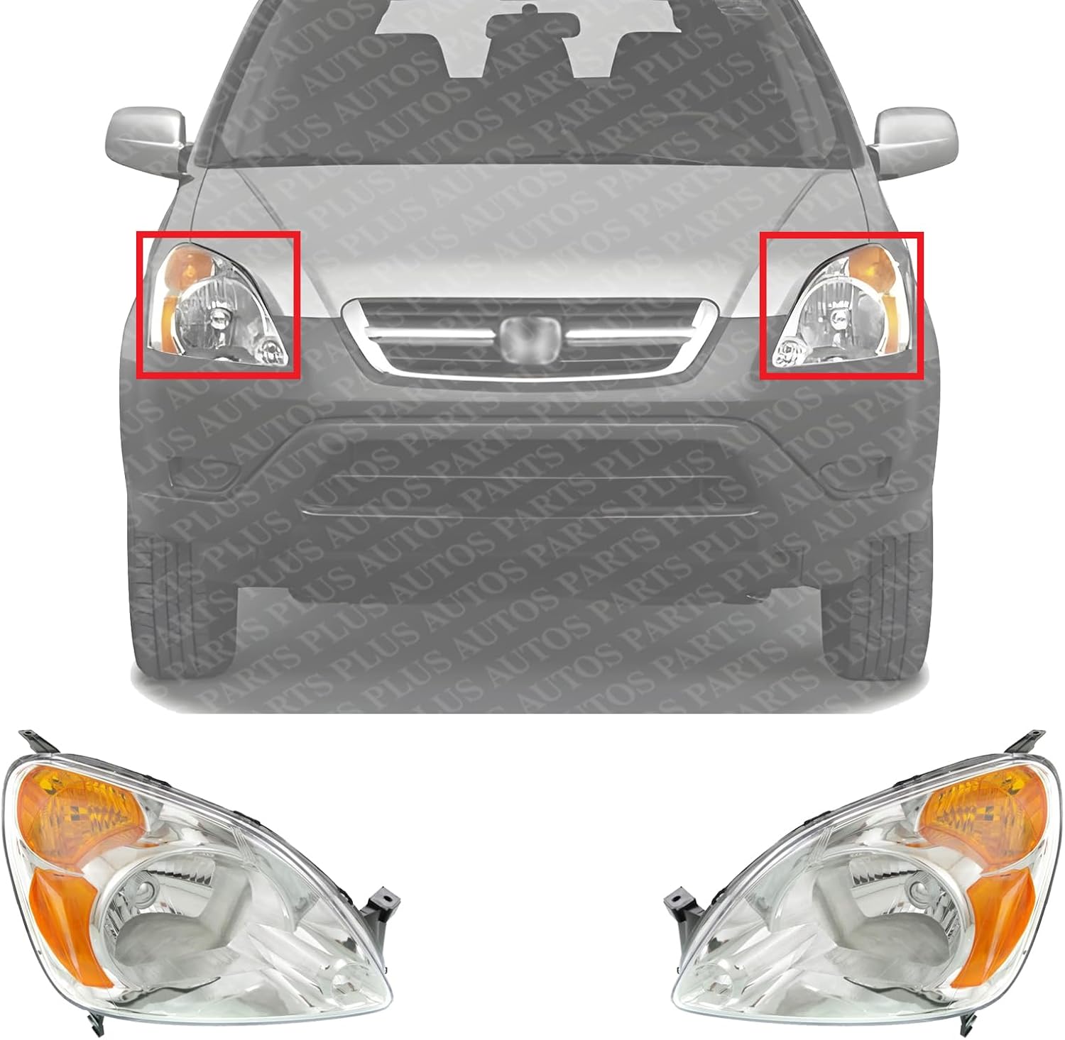 Set Of 2 Front Headlight Lens And Housing Right Passenger & Left Driver Side Direct Replacement Compatible With 2002-2004 Honda CR-V HO2518104 HO2519104 33151S9AA01 33101S9AA01