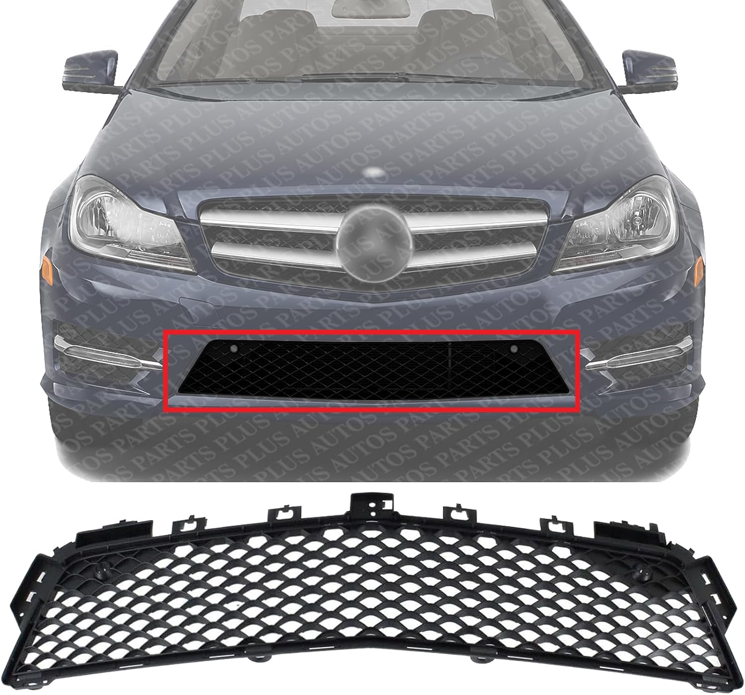 Front Bumper Center Grille Primed Plastic Direct Replacement Compatible With 2012-2015 Mercedes Benz C63 MB1036122 2048851753