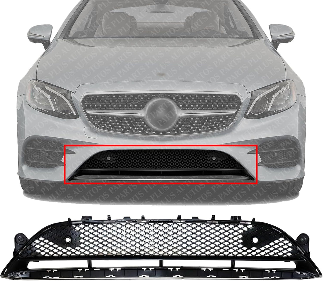 Front Bumper Center Grille Black Plastic Direct Replacement Compatible With 2017-2020 Mercedes Benz E-Class MB1036156 2138856900
