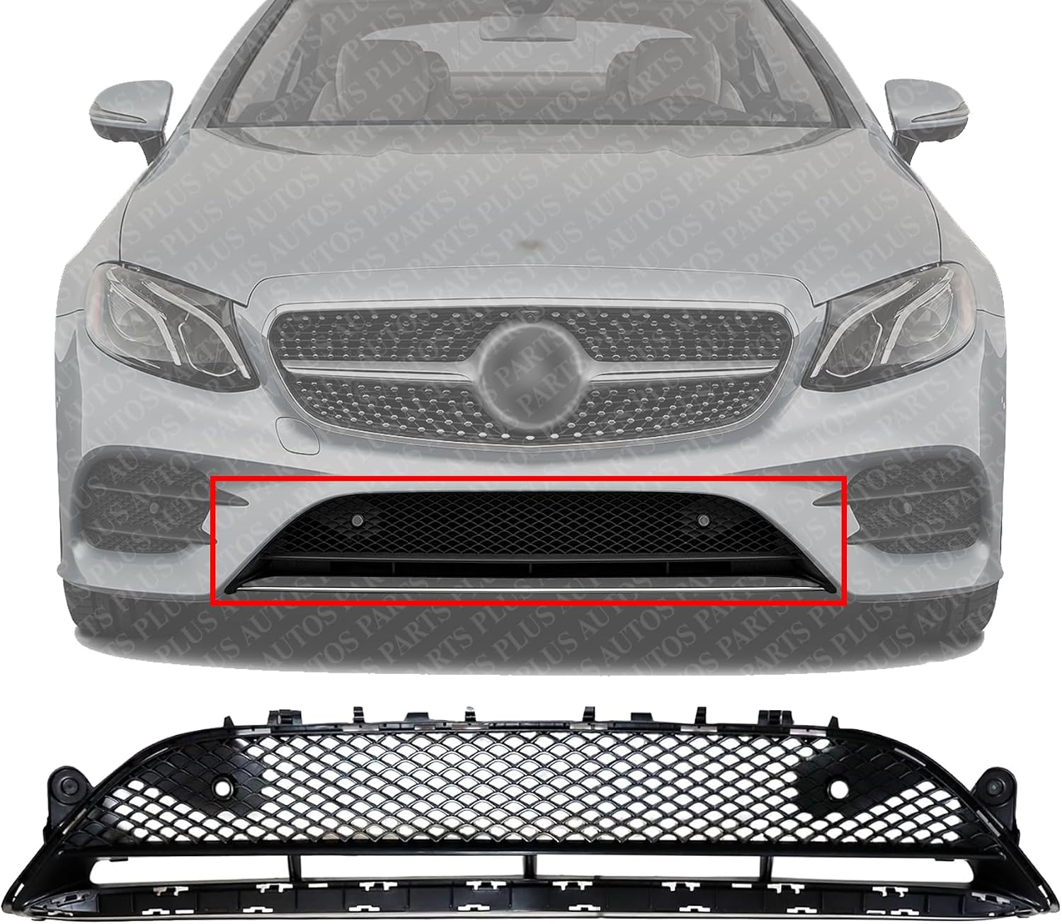 Front Bumper Center Grille Black Plastic Direct Replacement Compatible With 2017-2020 Mercedes Benz E-Class MB1036156 2138856900