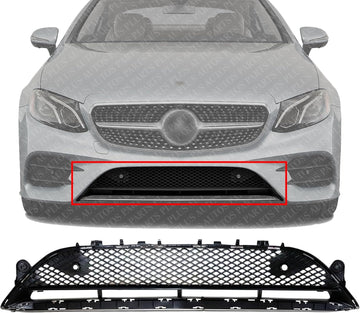 Front Bumper Center Grille Black Plastic Direct Replacement Compatible With 2017-2020 Mercedes Benz E-Class MB1036156 2138856900