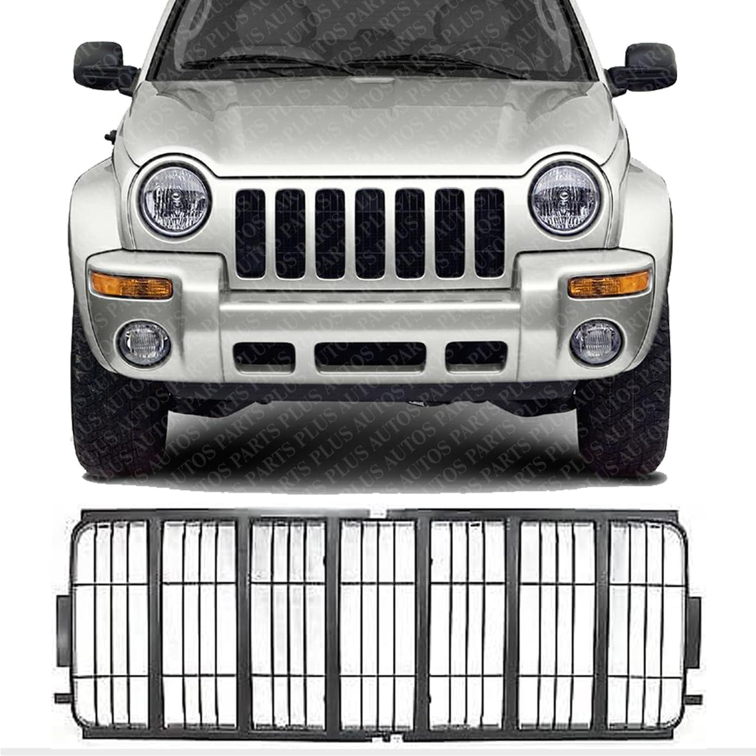 Front Grille Black Insert Plastic Direct Replacement Compatible With 2002-2004 Jeep Liberty CH1200243 55156609AB