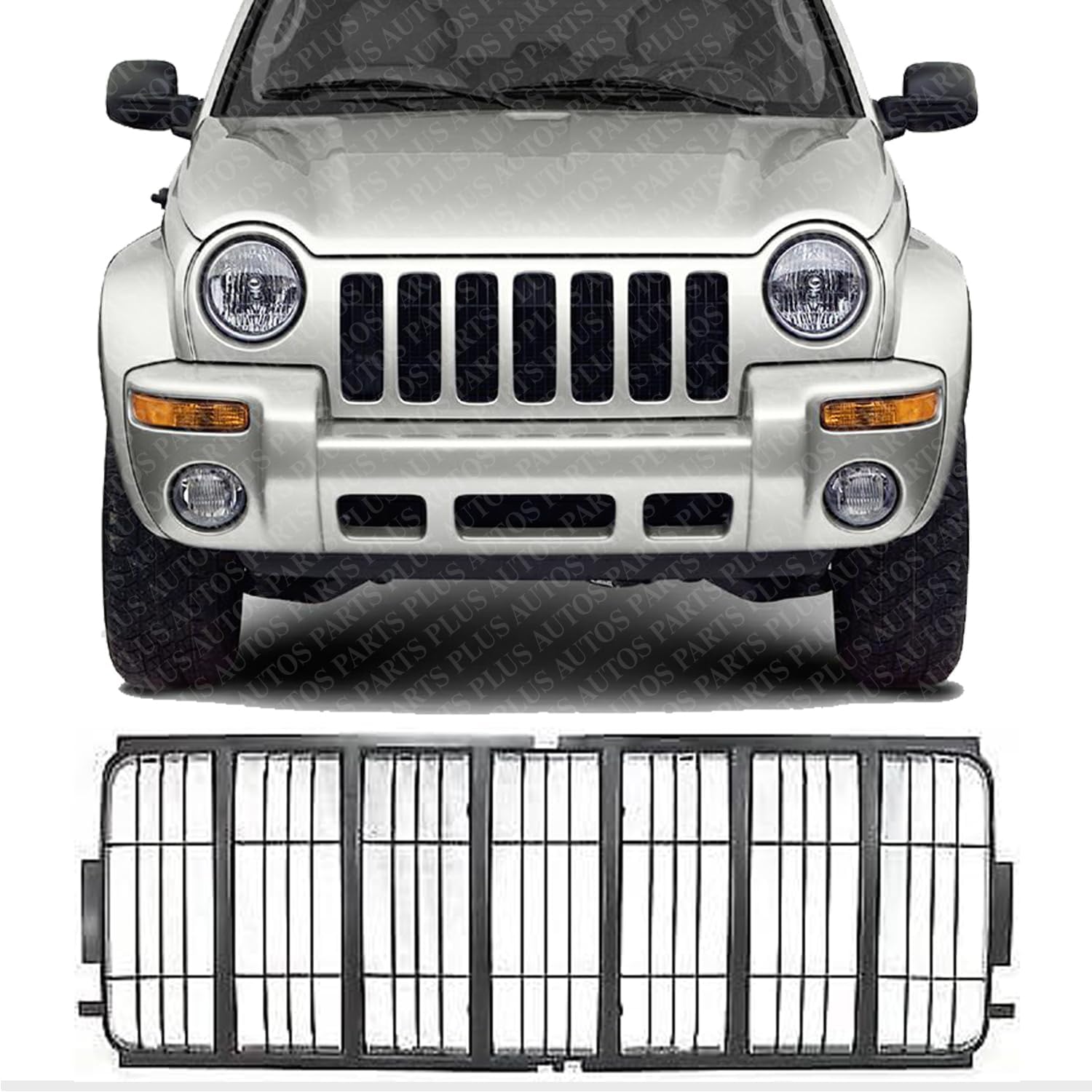 Front Grille Black Insert Plastic Direct Replacement Compatible With 2002-2004 Jeep Liberty CH1200243 55156609AB