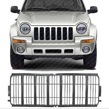 Front Grille Black Insert Plastic Direct Replacement Compatible With 2002-2004 Jeep Liberty CH1200243 55156609AB