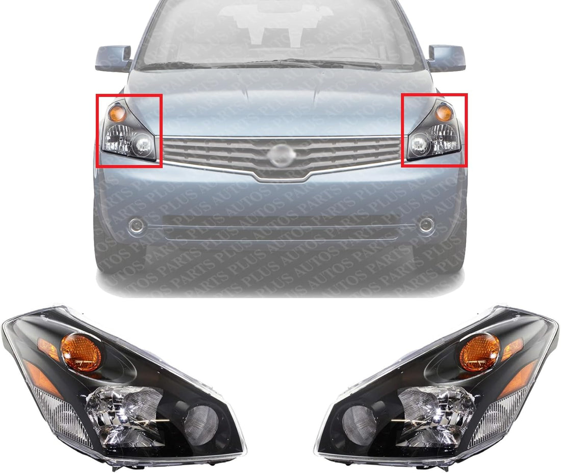Set Of 2 Front Head Light Assembly Plastic Left Driver & Right Passenger Side Direct Replacement Compatible With 2004-2009 Nissan Quest NI2502152 NI2503152 260605Z026 260105Z026