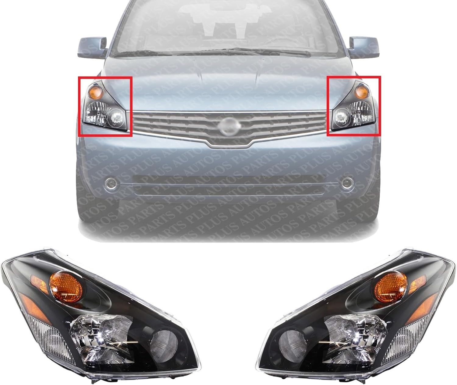Set Of 2 Front Head Light Assembly Plastic Left Driver & Right Passenger Side Direct Replacement Compatible With 2004-2009 Nissan Quest NI2502152 NI2503152 260605Z026 260105Z026