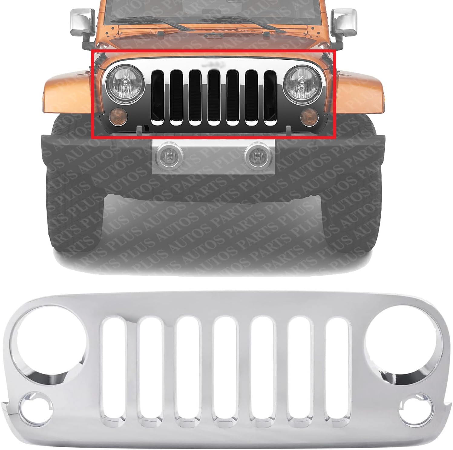 Front Grille Plastic Chrome Shell And Insert Direct Replacement Compatible With 2007-2016 Jeep Wrangler CH1200328 68046306AA-PFM