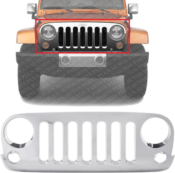 Front Grille Plastic Chrome Shell And Insert Direct Replacement Compatible With 2007-2016 Jeep Wrangler CH1200328 68046306AA-PFM
