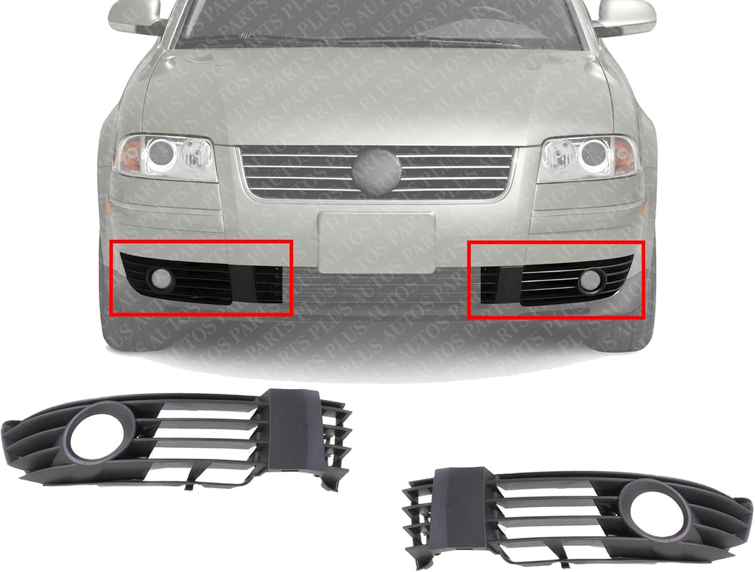 Front Fog Lamp Moldings Primed Right Passenger & Left Driver Side Direct Replacement Compatible With Volkswagen Passat 2001-2005 VW1039105 VW1038105 3B0853666LB41