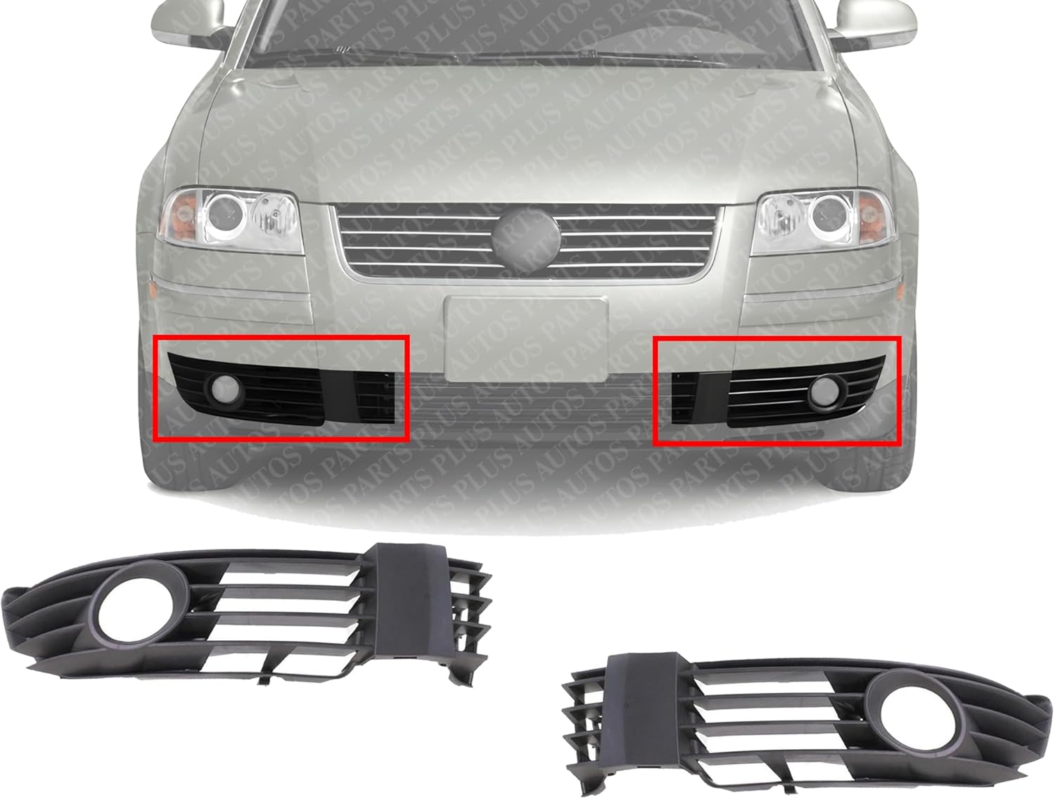 Front Fog Lamp Moldings Primed Right Passenger & Left Driver Side Direct Replacement Compatible With Volkswagen Passat 2001-2005 VW1039105 VW1038105 3B0853666LB41