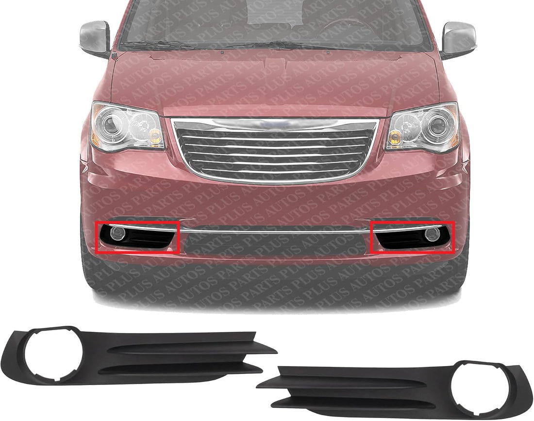 Set Of 2 Front Fog Light Molding Textured Plastic Left Driver & Right Passenger Side Direct Replacement Compatible With 2012-2016 Chrysler Town & Country CH1039143 CH1038143