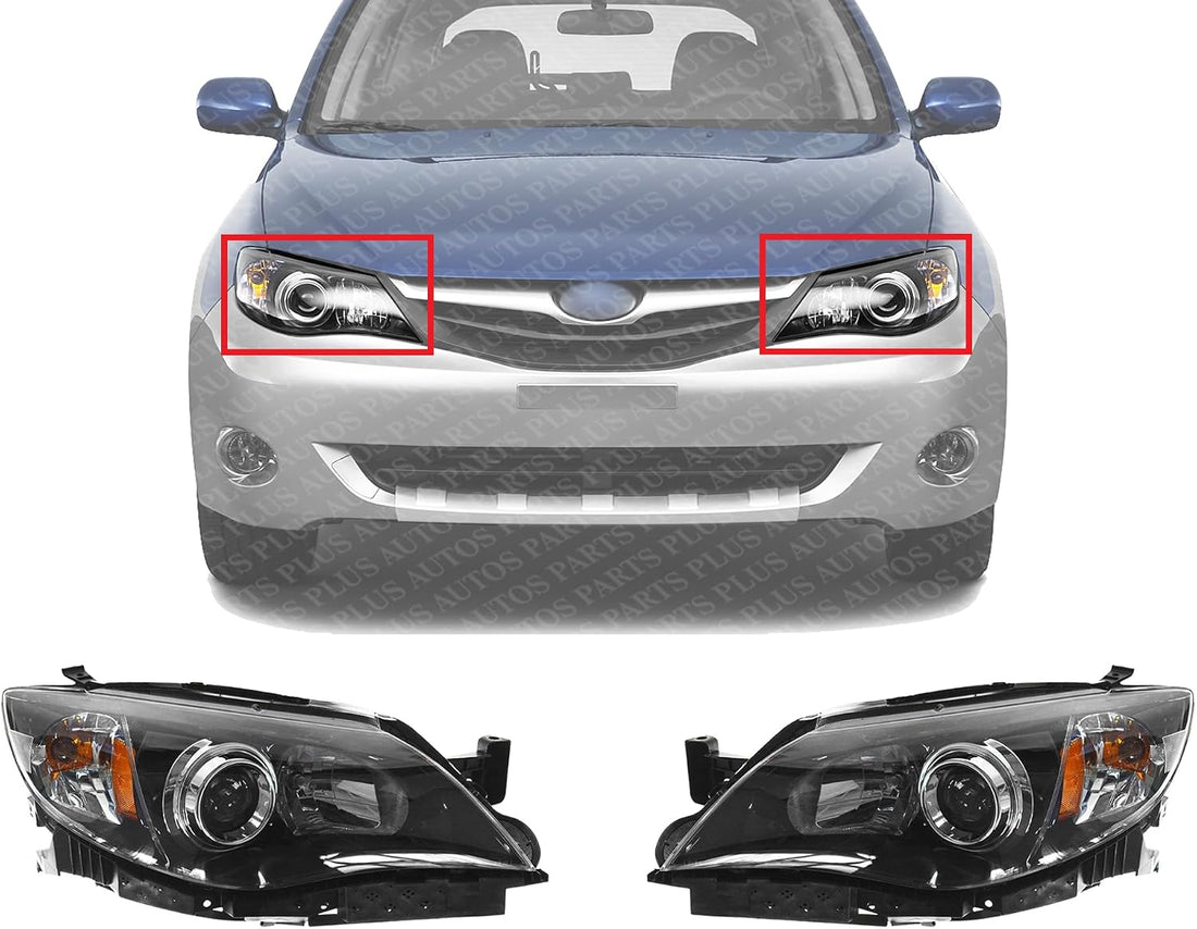 Set Of 2 Front Head Light Assembly Plastic Left Driver & Right Passenger Side Direct Replacement Compatible With 2008-2011 Subaru Impreza SU2503125 SU2502125 84001FG241 84001FG251