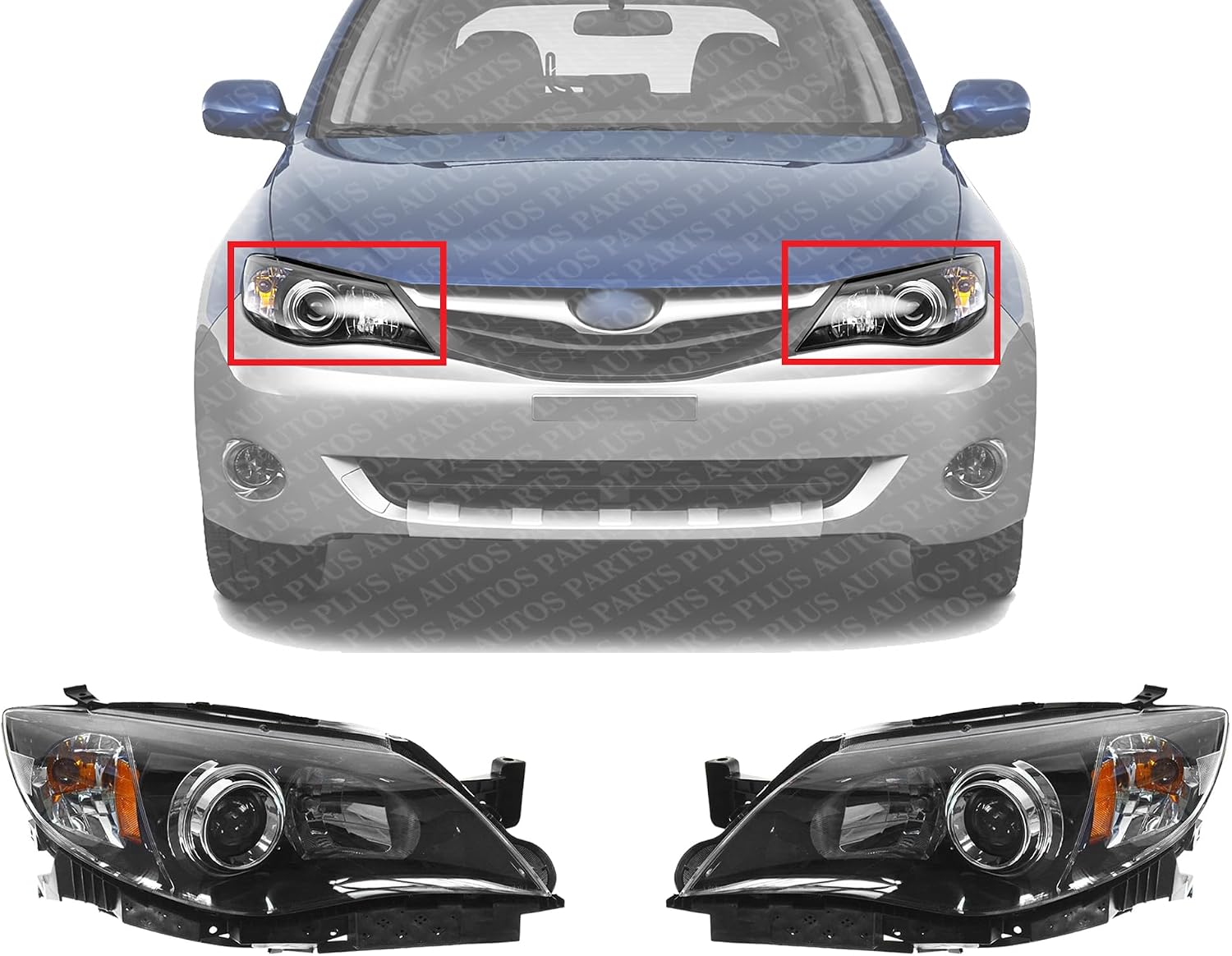 Set Of 2 Front Head Light Assembly Plastic Left Driver & Right Passenger Side Direct Replacement Compatible With 2008-2011 Subaru Impreza SU2503125 SU2502125 84001FG241 84001FG251