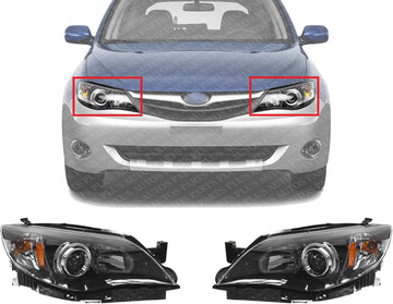 Set Of 2 Front Head Light Assembly Plastic Left Driver & Right Passenger Side Direct Replacement Compatible With 2008-2011 Subaru Impreza SU2503125 SU2502125 84001FG241 84001FG251