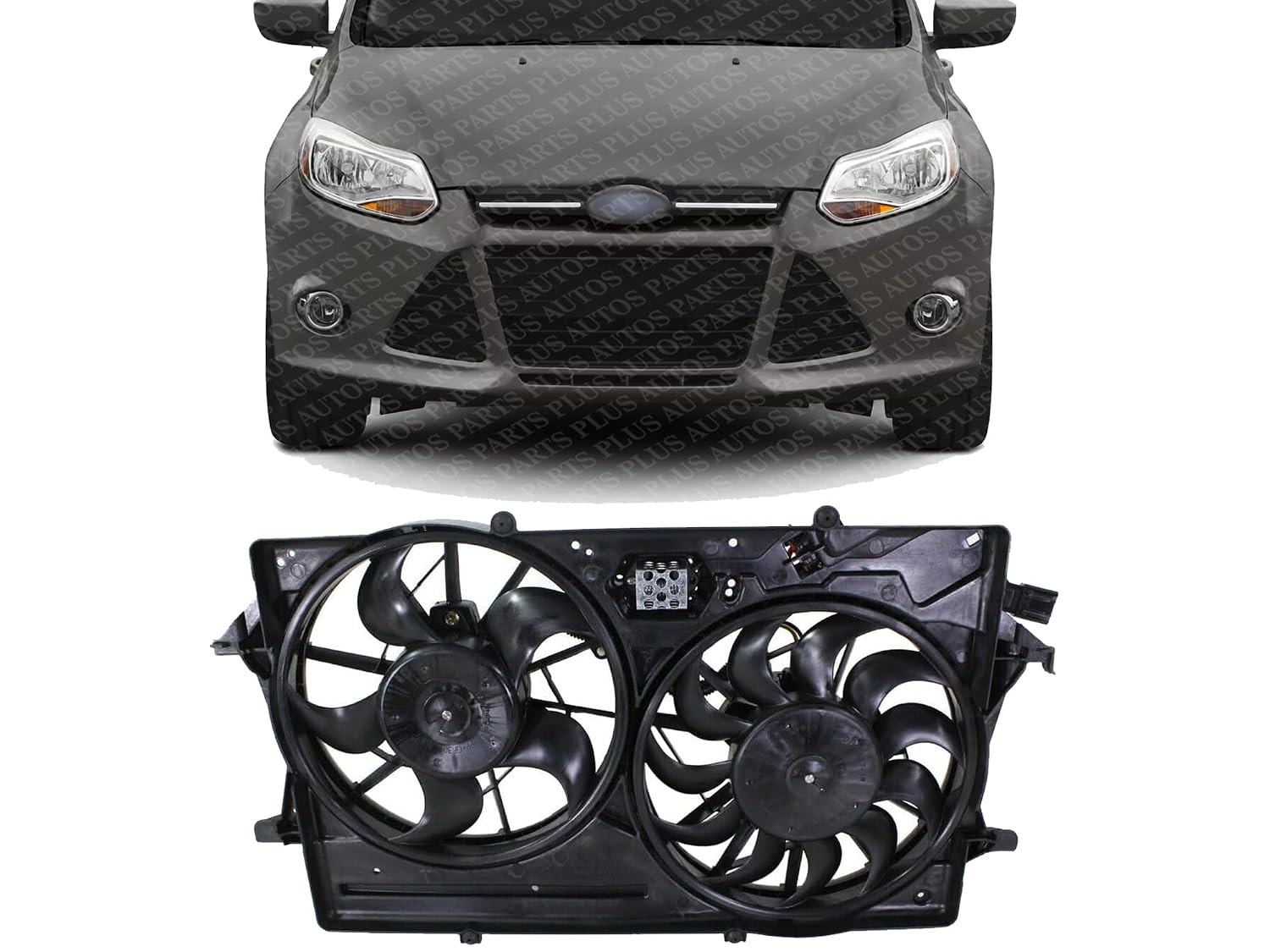 Front Dual Fan Assembly Plastic Direct Replacement Compatible with 2000-2002 Ford Focus FO3115143 1S4Z8C607CC