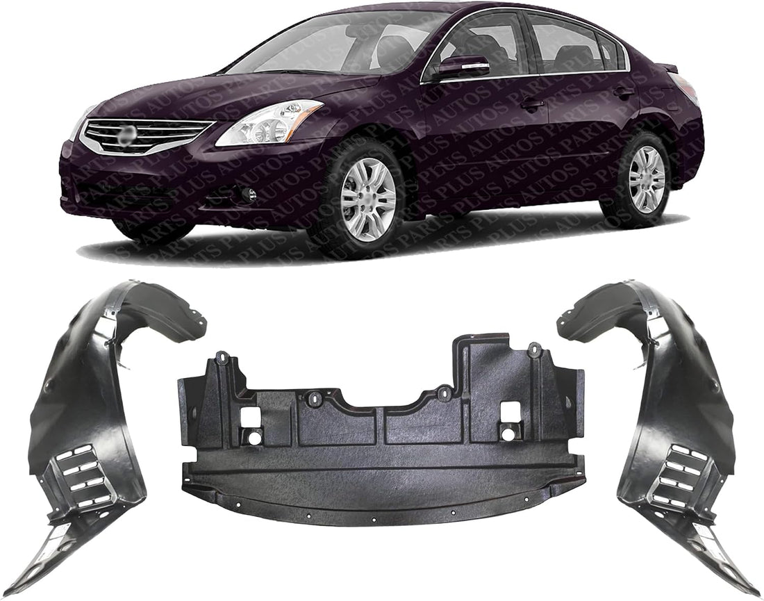 Front Engine Splash Shield Under Cover + Fender Liner Plastic Left Driver & Right Passenger Side Direct Replacement Compatible with 2007-2010 Nissan Altima