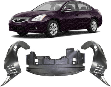Front Engine Splash Shield Under Cover + Fender Liner Plastic Left Driver & Right Passenger Side Direct Replacement Compatible with 2007-2010 Nissan Altima