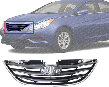 Front Grille Primed Shell And Insert With Chrome Molding Direct Replacement Compatible With 2011-2013 Hyundai Sonata HY1200162 863503S000-PFM