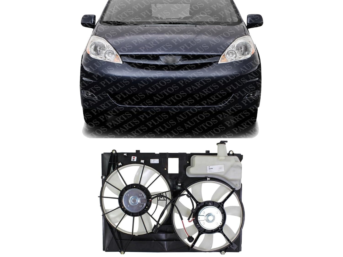 Front Radiator Dual Cooling Fan Assembly Plastic Direct Replacement Compatible with 2006-2010 Toyota Sienna Van TO3115158 163630P110-PFM
