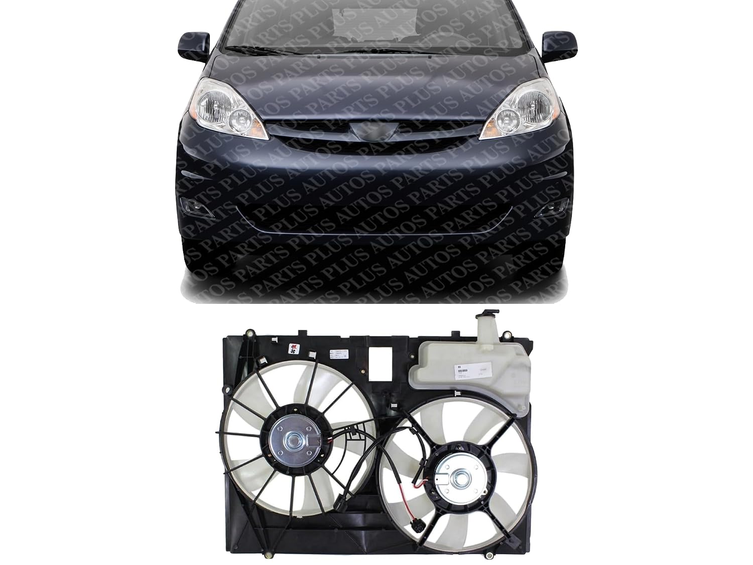 Front Radiator Dual Cooling Fan Assembly Plastic Direct Replacement Compatible with 2006-2010 Toyota Sienna Van TO3115158 163630P110-PFM