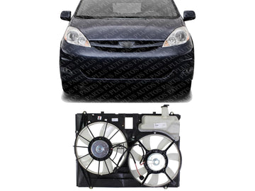 Front Radiator Dual Cooling Fan Assembly Plastic Direct Replacement Compatible with 2006-2010 Toyota Sienna Van TO3115158 163630P110-PFM