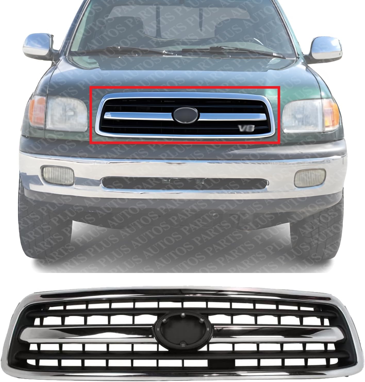 Front Grille Assembly Chrome Shell With Primed Insert Plastic Plastic Direct Replacement Compatible With 2000-2002 Toyota Tundra TO1200223 531000C020