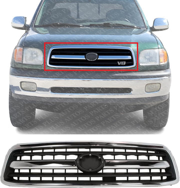 Front Grille Assembly Chrome Shell With Primed Insert Plastic Plastic Direct Replacement Compatible With 2000-2002 Toyota Tundra TO1200223 531000C020