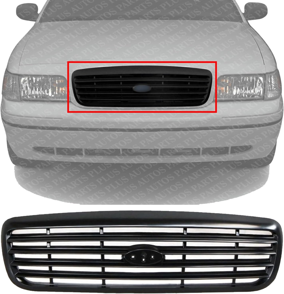 Front Grille Painted Black Shall And Insert Direct Replacement Compatible With 1999-2000 Ford Crown Victoria FO1200379 XW7Z8200AAA