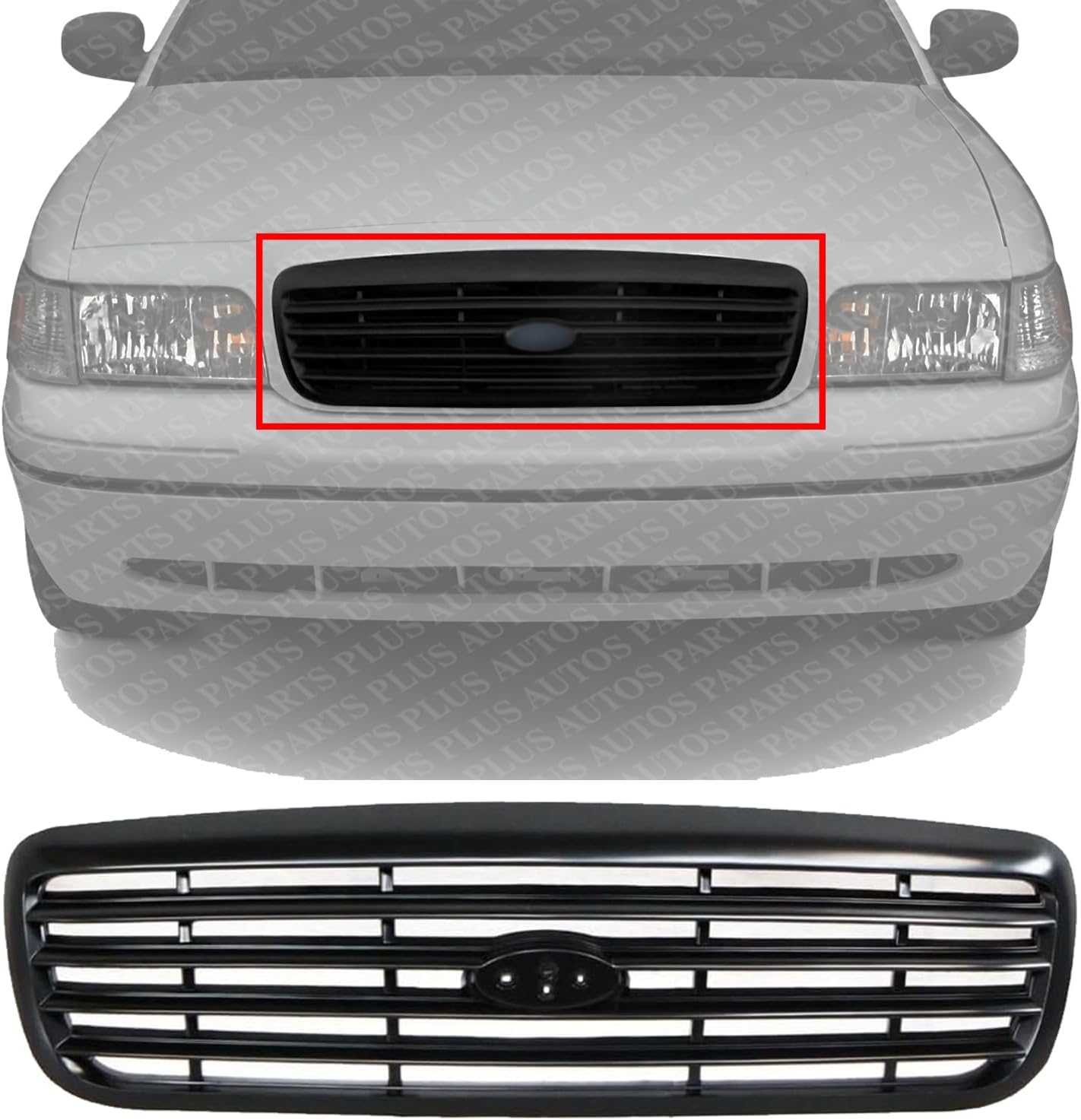 Front Grille Painted Black Shall And Insert Direct Replacement Compatible With 1999-2000 Ford Crown Victoria FO1200379 XW7Z8200AAA