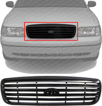 Front Grille Painted Black Shall And Insert Direct Replacement Compatible With 1999-2000 Ford Crown Victoria FO1200379 XW7Z8200AAA