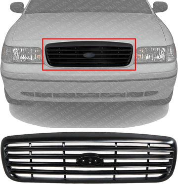 Front Grille Painted Black Shall And Insert Direct Replacement Compatible With 1999-2000 Ford Crown Victoria FO1200379 XW7Z8200AAA