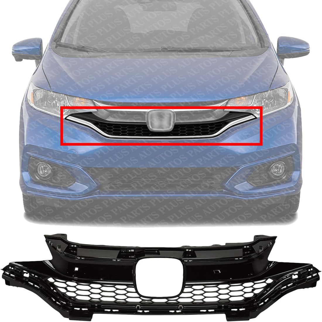 Front Bumper Upper Grille Primed Shell And Insert Plastic Direct Replacement Compatible With 2018-2020 Honda Fit HO1200237 71121T5RA50