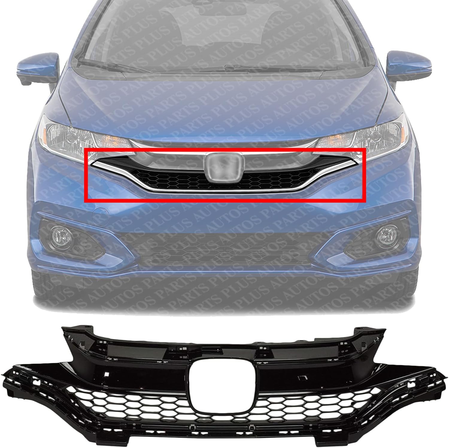 Front Bumper Upper Grille Primed Shell And Insert Plastic Direct Replacement Compatible With 2018-2020 Honda Fit HO1200237 71121T5RA50