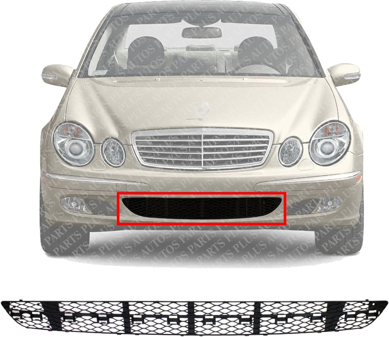 Front Bumper Center Grille Direct Replacement Compatible With 2003-2006 Mercedes Benz E-Class MB1036121 2118850553