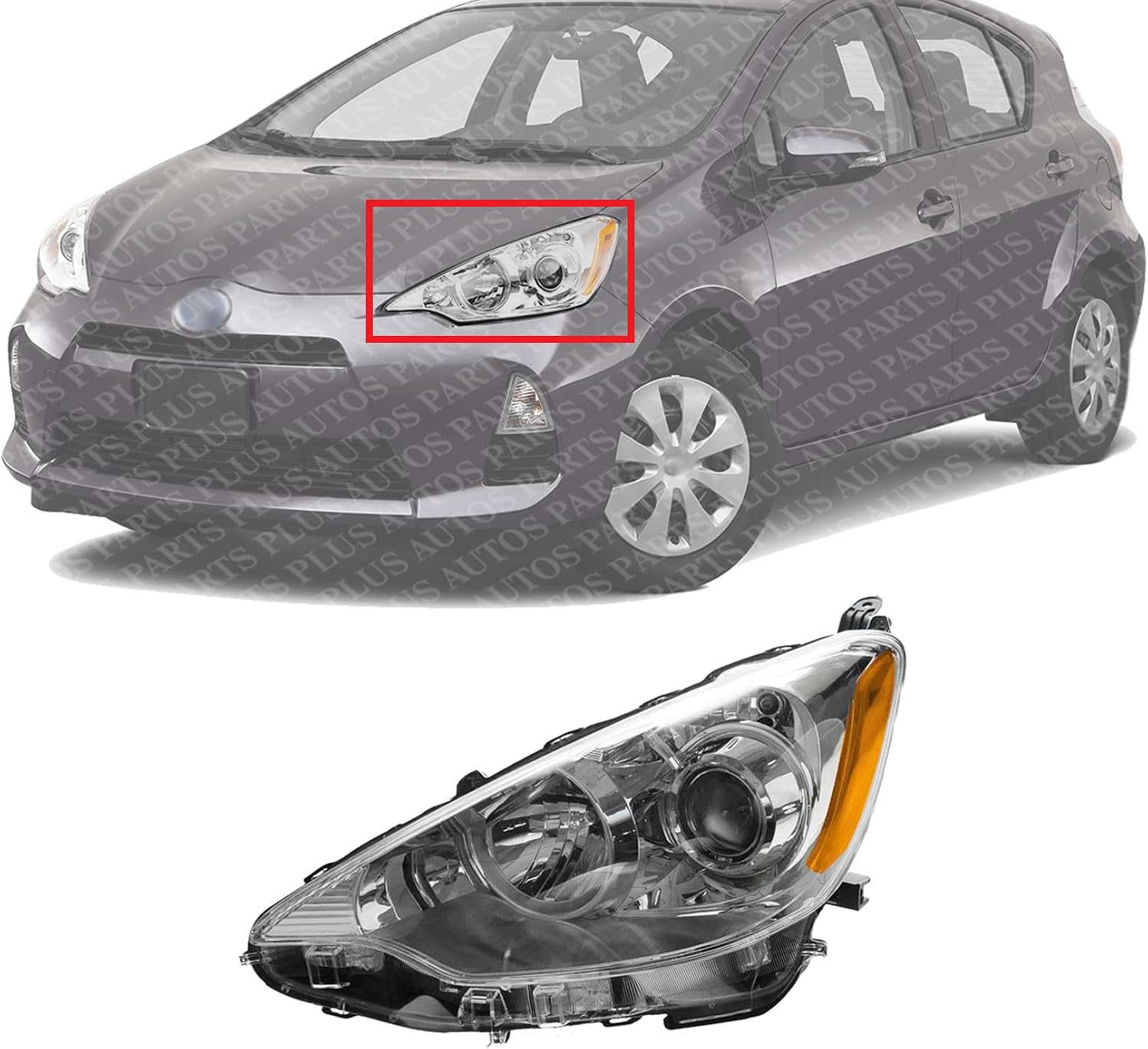 Front Headlight Assembly Halogen Left Driver Side Direct Replacement Compatible With 2012-2014 Toyota Prius C TO2502214 8115052E81