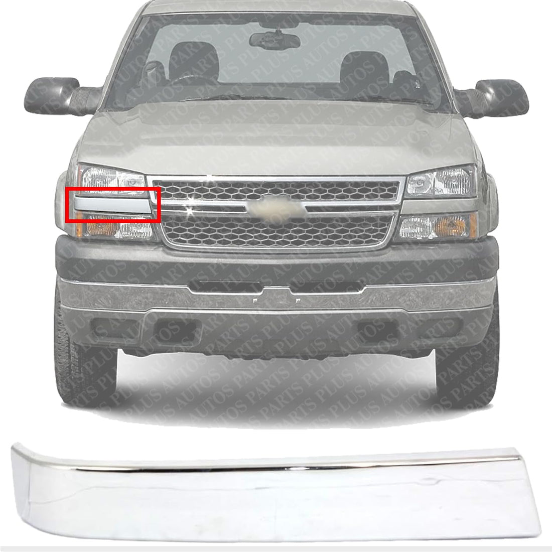 Front Grille Molding Chrome Right Passenger Side Direct Replacement Compatible With 2003-2006 Chevrolet Silverado GM1213105 10397972