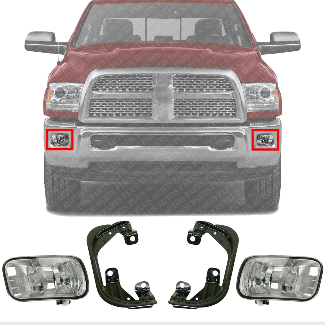 AUTOS PARTS PLUS Front Fog Lights & Brackets Right Passenger & Left Driver Side Direct Replacement Compatible With Ram 1500 2009-2012/2500 3500 2009-2018 CH1061100 55372734AB 55372735AB 68054374AC