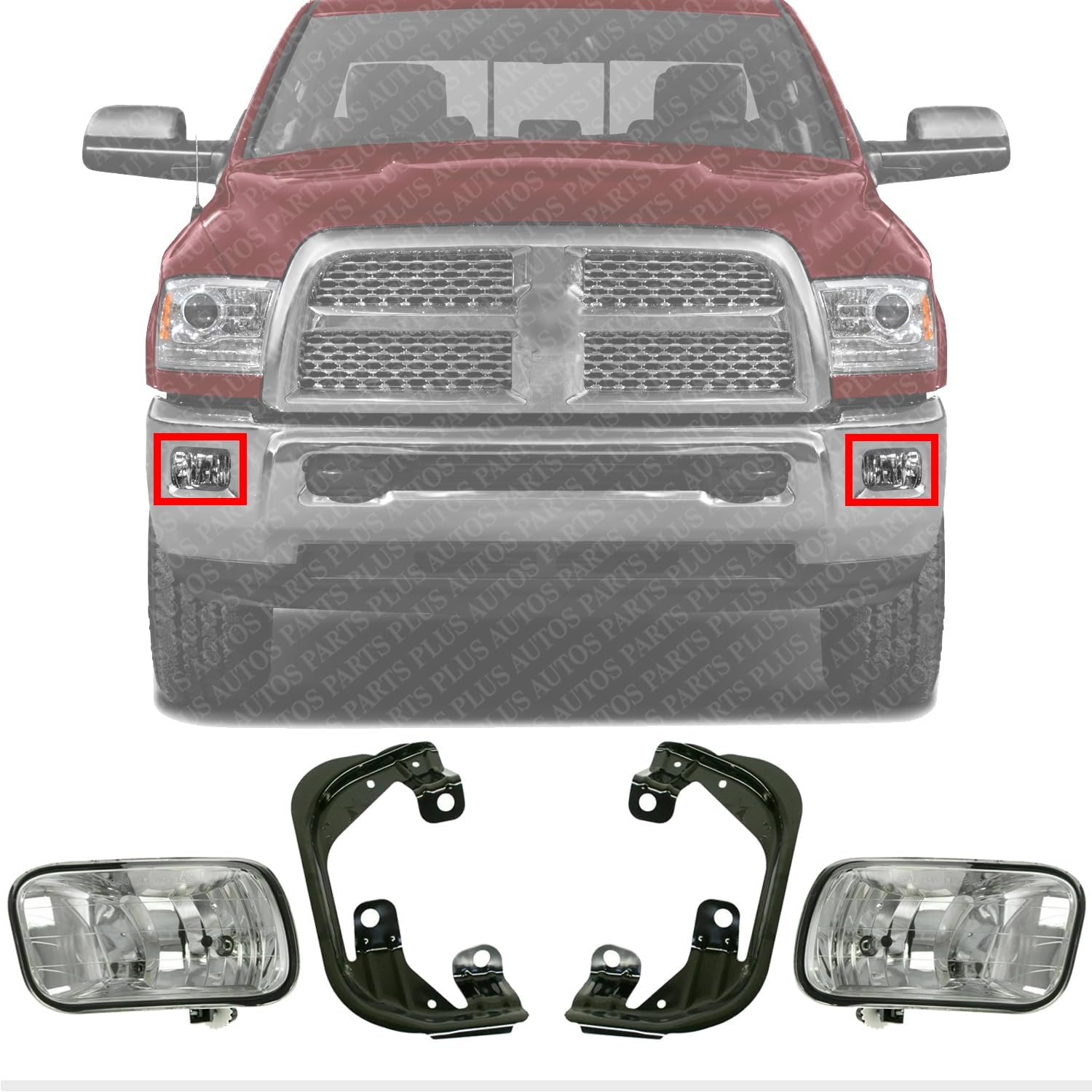 AUTOS PARTS PLUS Front Fog Lights & Brackets Right Passenger & Left Driver Side Direct Replacement Compatible With Ram 1500 2009-2012/2500 3500 2009-2018 CH1061100 55372734AB 55372735AB 68054374AC