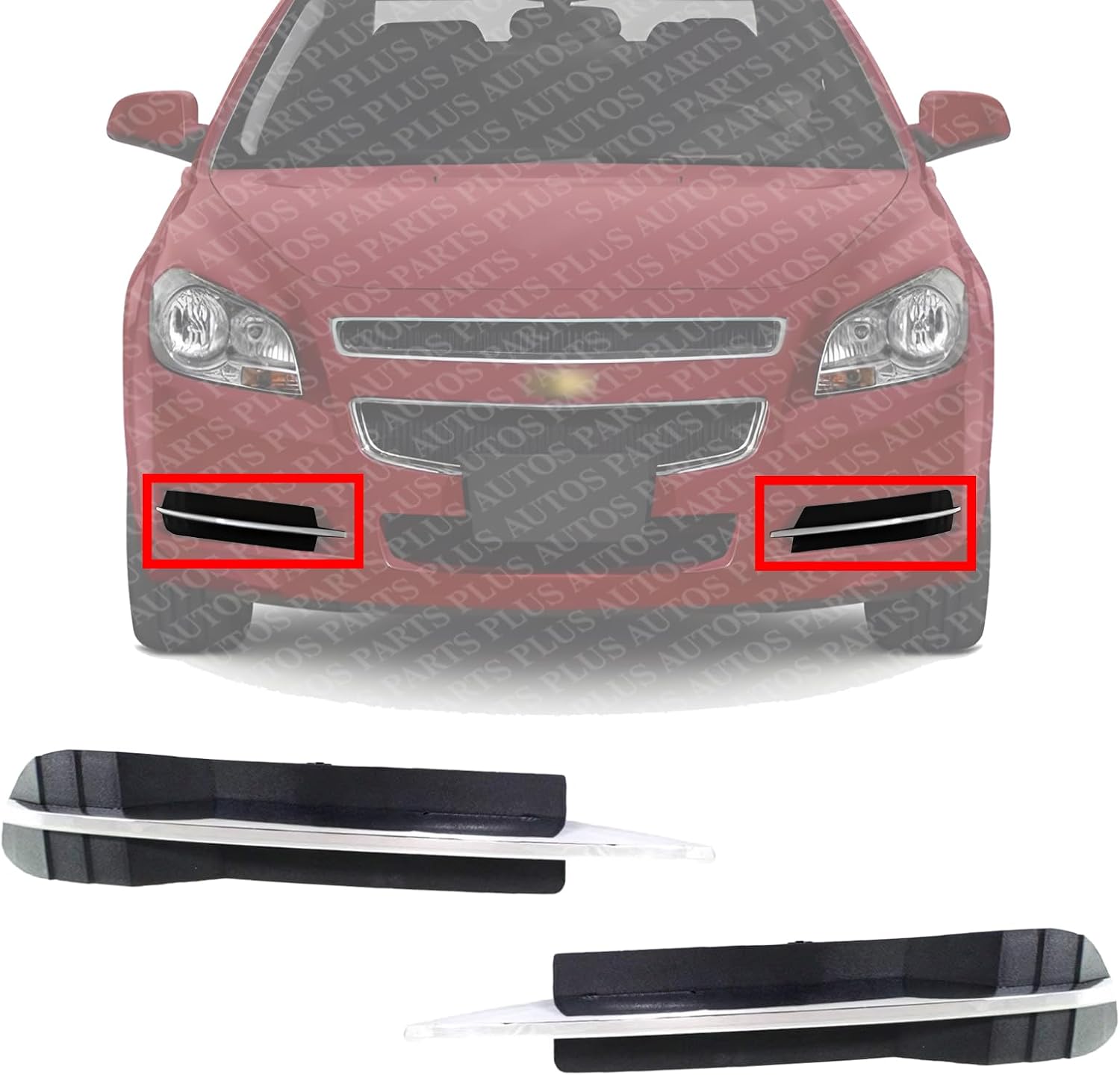 Set Of 2 Front Fog Light Cover Outer Primed Left Driver & Right Passenger Side Direct Replacement Compatible With 2008-2012 Chevrolet Malibu GM1039114 GM1038114 25905344 25905343